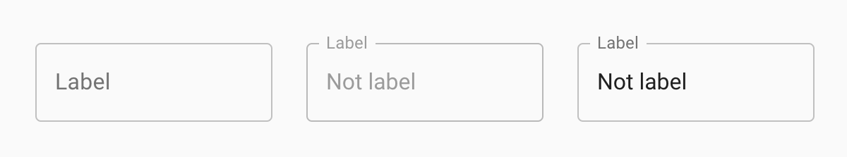 3 Material Design text fields with their labels indicated as 'label', and other text indicated as 'not label'.