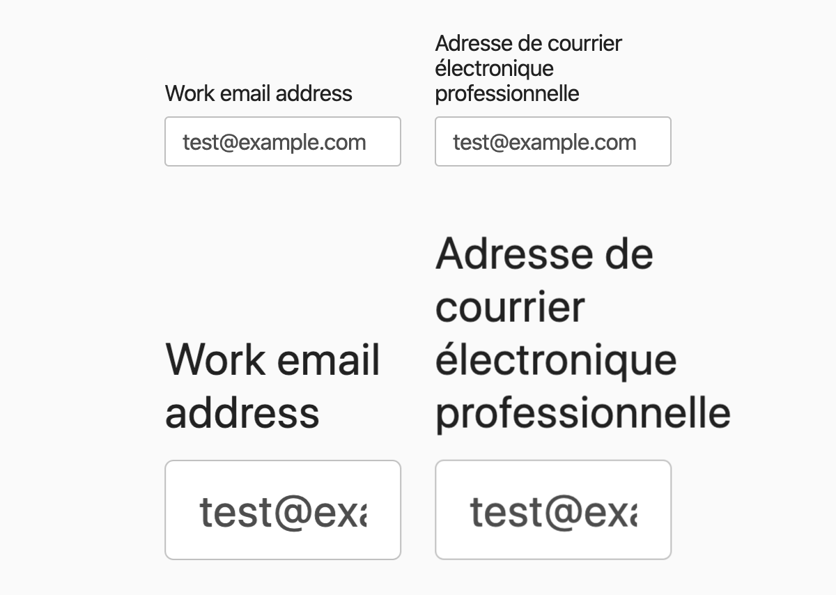 2 sets of English and French Reakit text fields with labels and values. The second set has its font size increased.