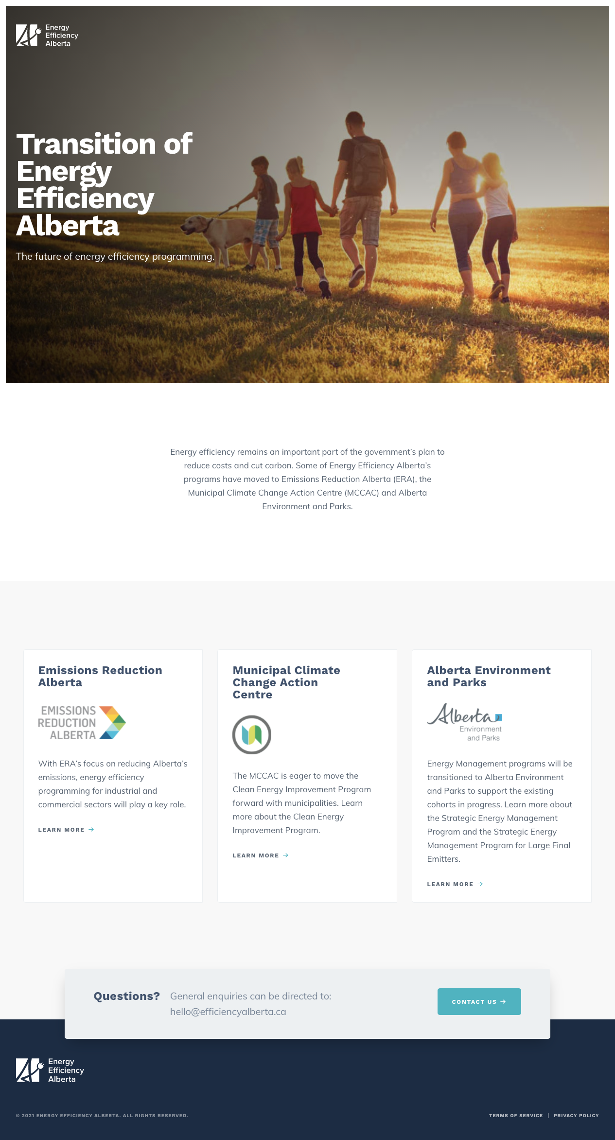 Energy Efficiency Alberta's simplified home page.