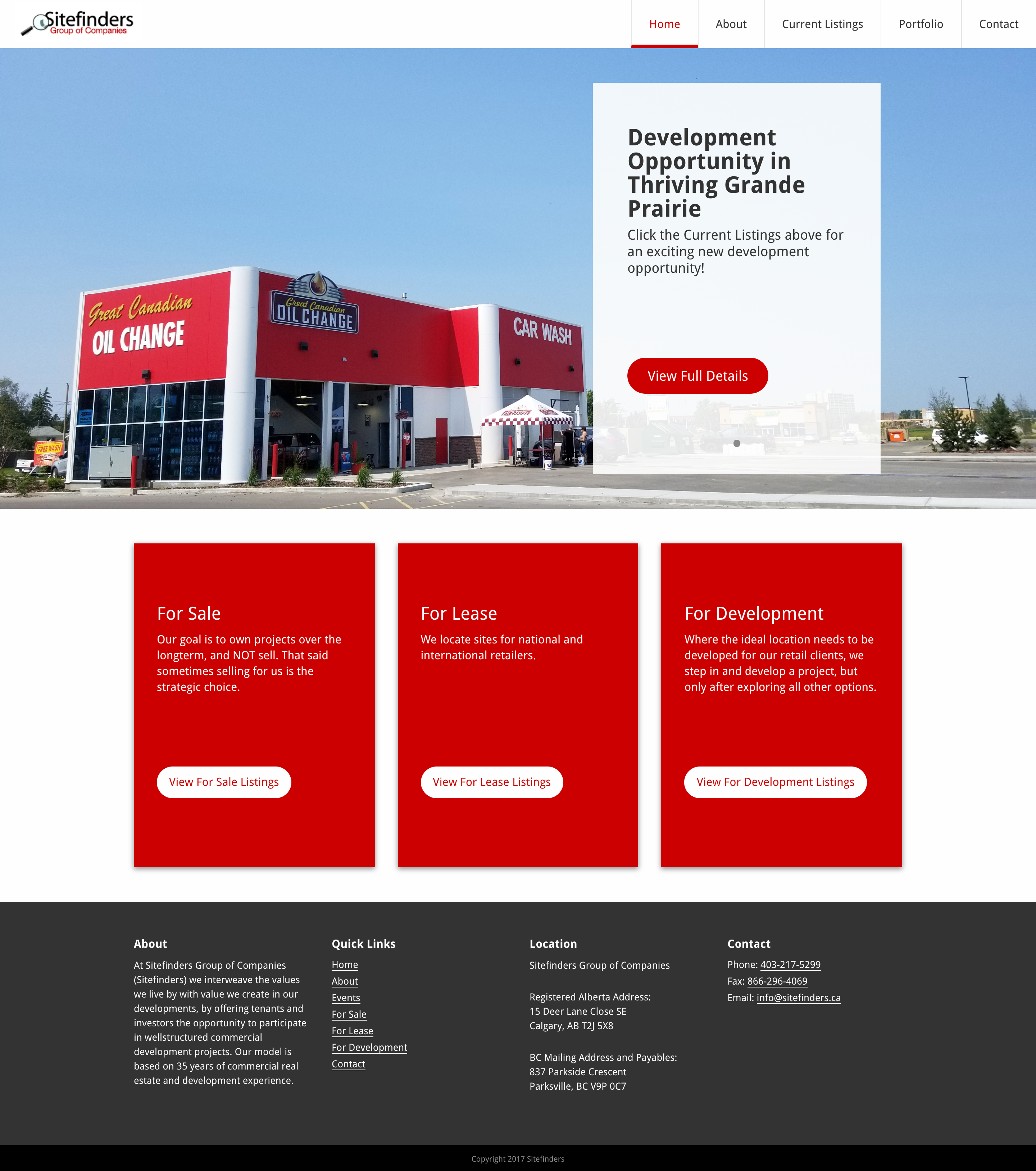 Sitefinders' newly designed homepage.